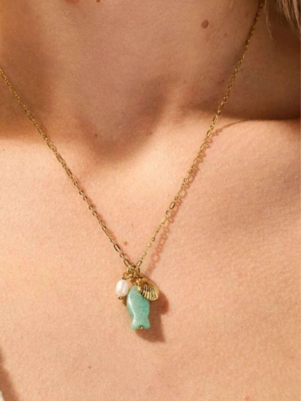 NWT Spartina 449 Skipjack Fish Necklace Amazonite Pearl Shell